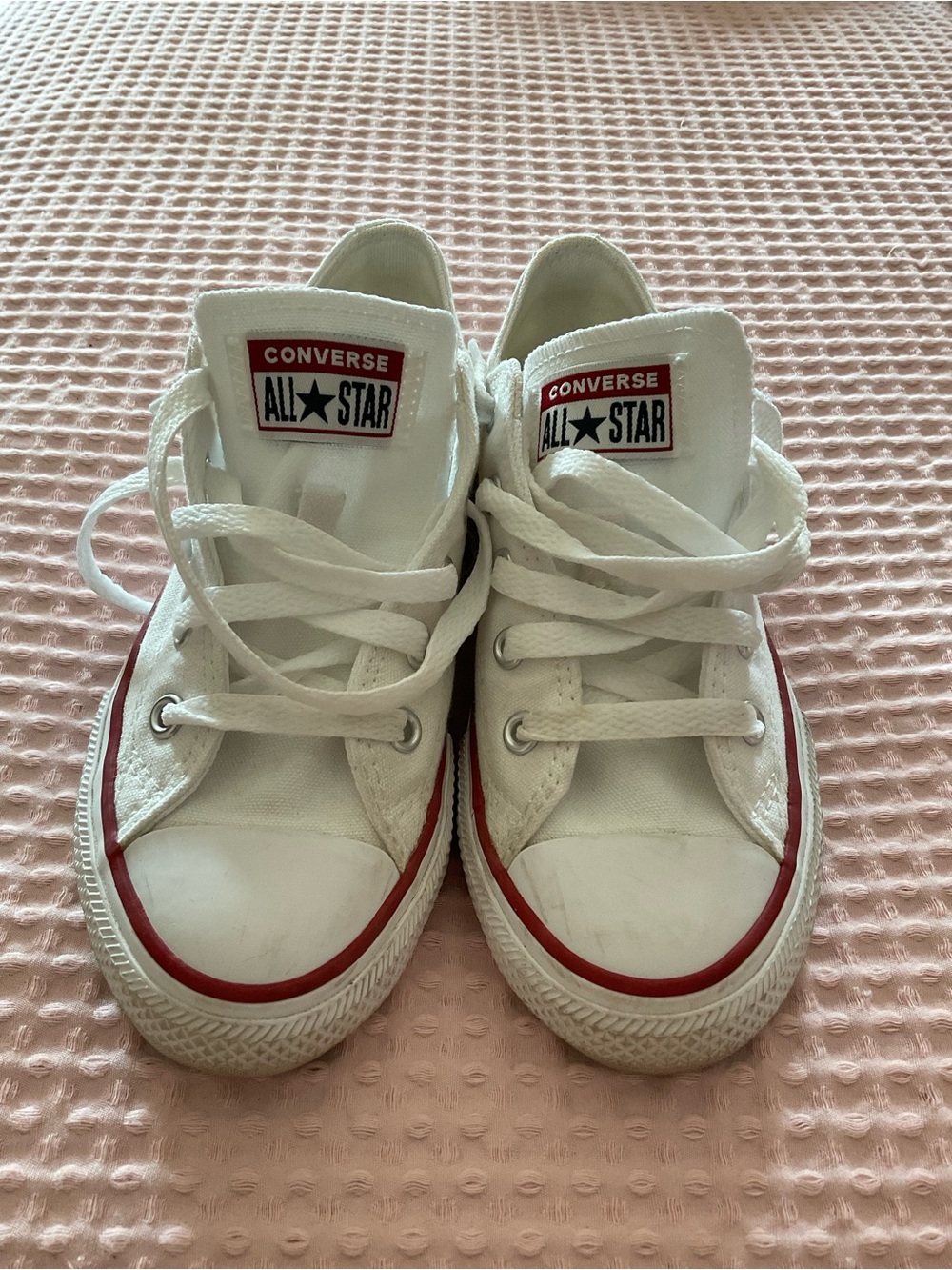 Converse All Star Kids White Low-Top Sneakers with Red Trim